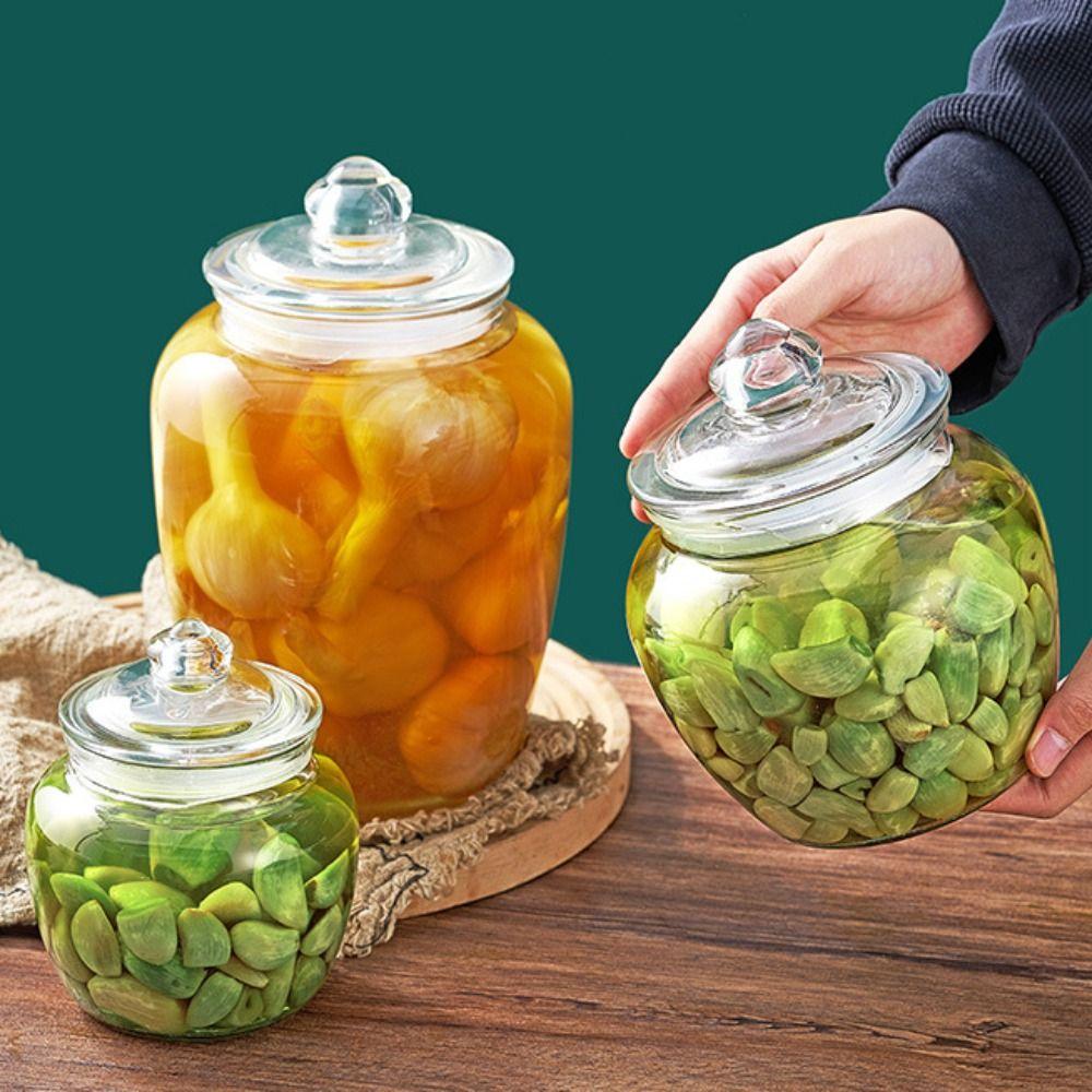 Practical Transparent Glass Pickle Jar Sealed Large Capacity Kitchen Storage Jar Large Open Mouth Reusable Kimchi Jar Grains
