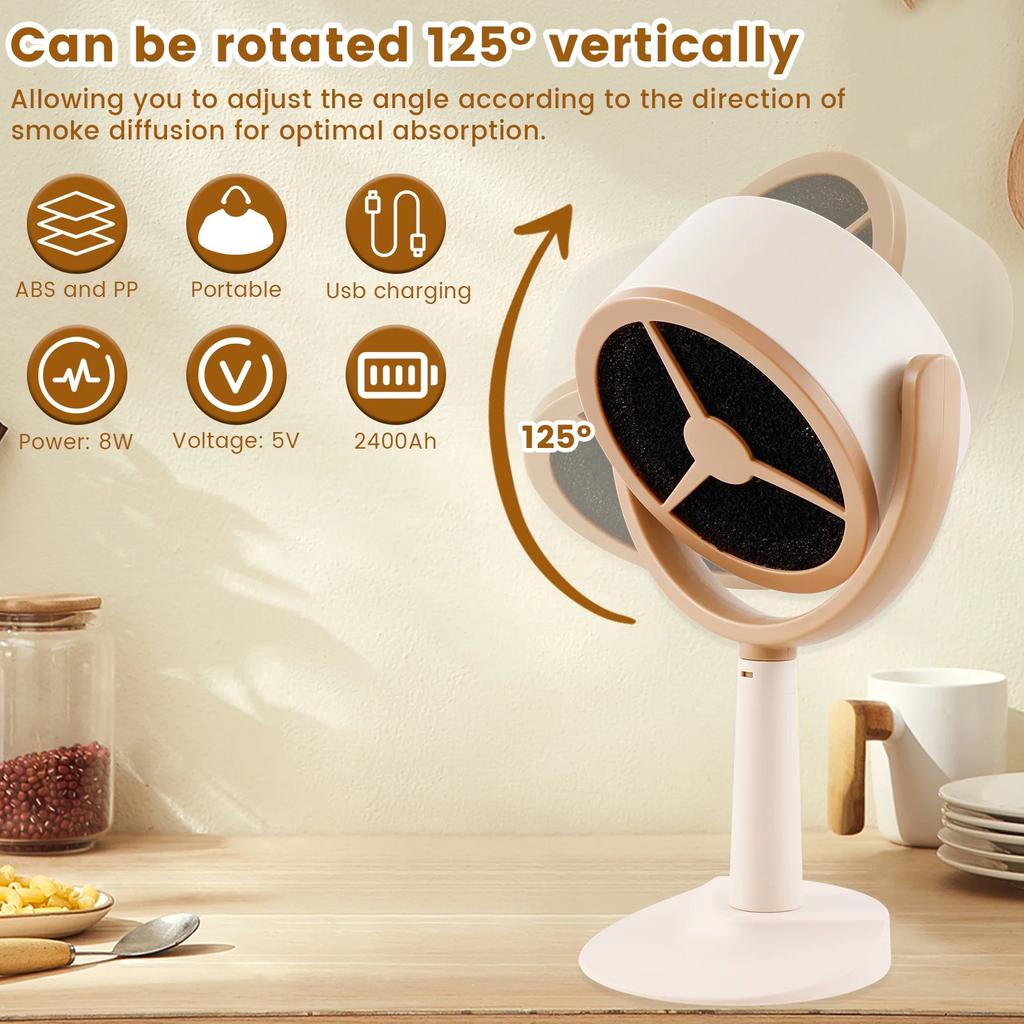 Portable Smoke Purifier USB Charging Exhaust Fan Hood Adjustable Suction Replaceable Activated Carbon Filter for Indoor BBQ