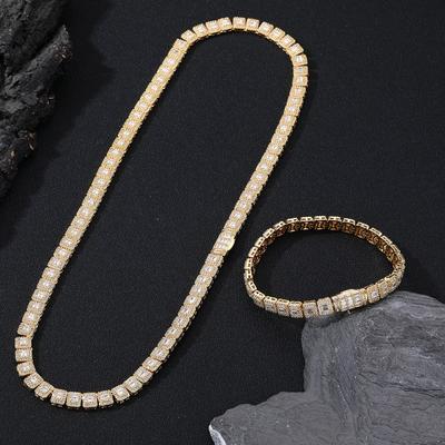 Hip Hop 8mm Cuban Link Chain With Flip Clasp T-Shape Mixed Zircon Unisex Fashion Jewelry