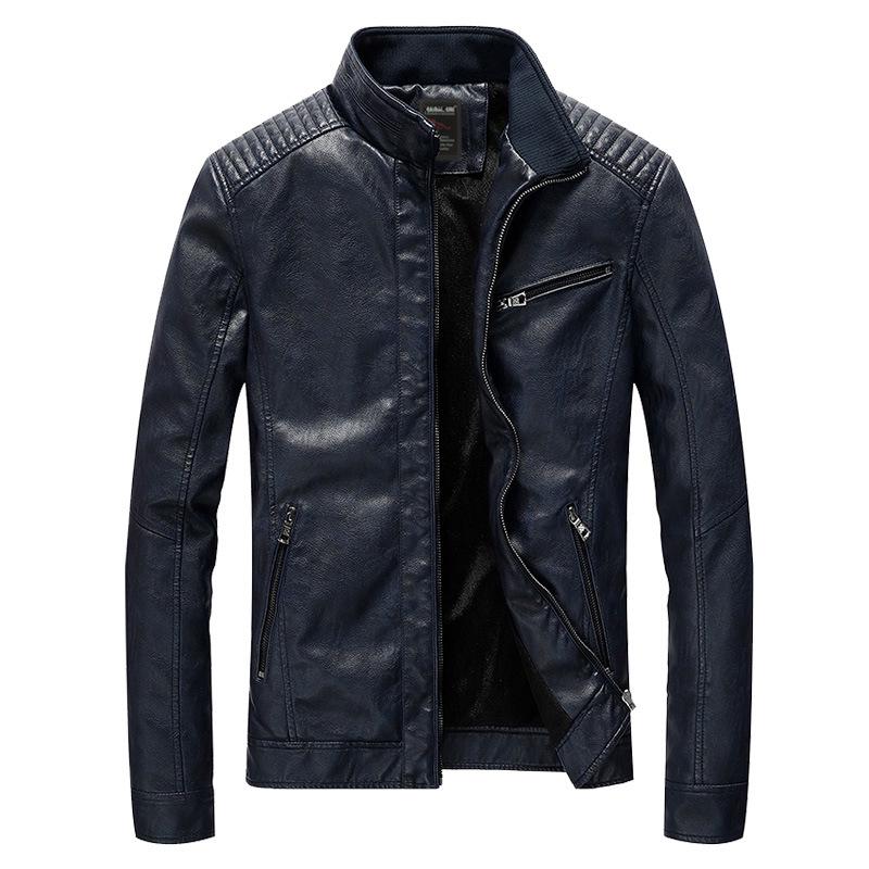 Men's Autumn and Winter New PU Leather Men's Jacket Washed and Velvet Motorcycle Leather Jacket