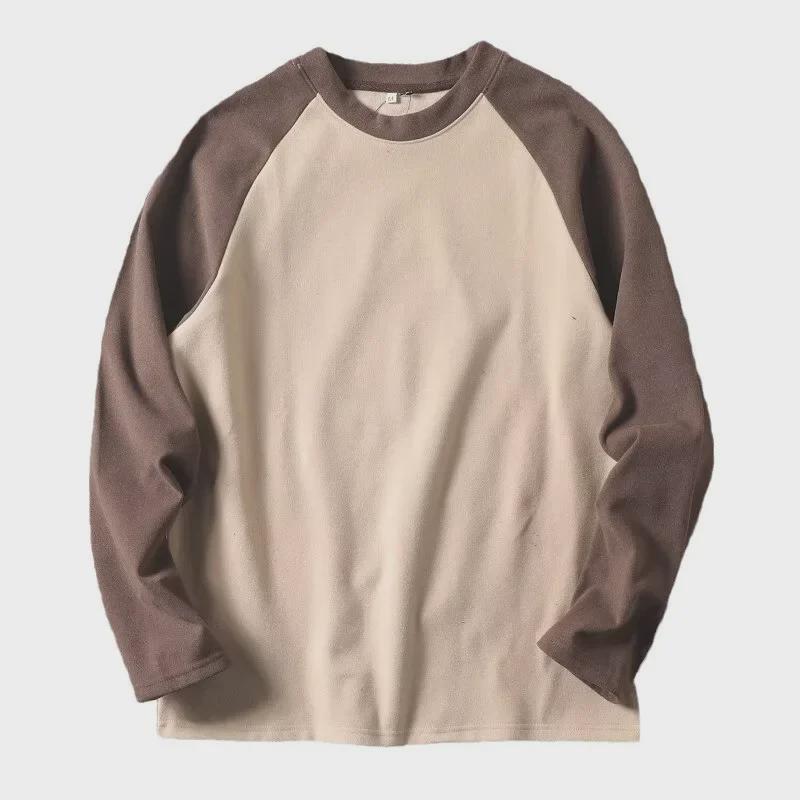 Men's Double-Sided Velvet Sweatshirt - Soft, Comfortable, Raglan Sleeves, Long-Sleeve Top for Autumn/Winter.