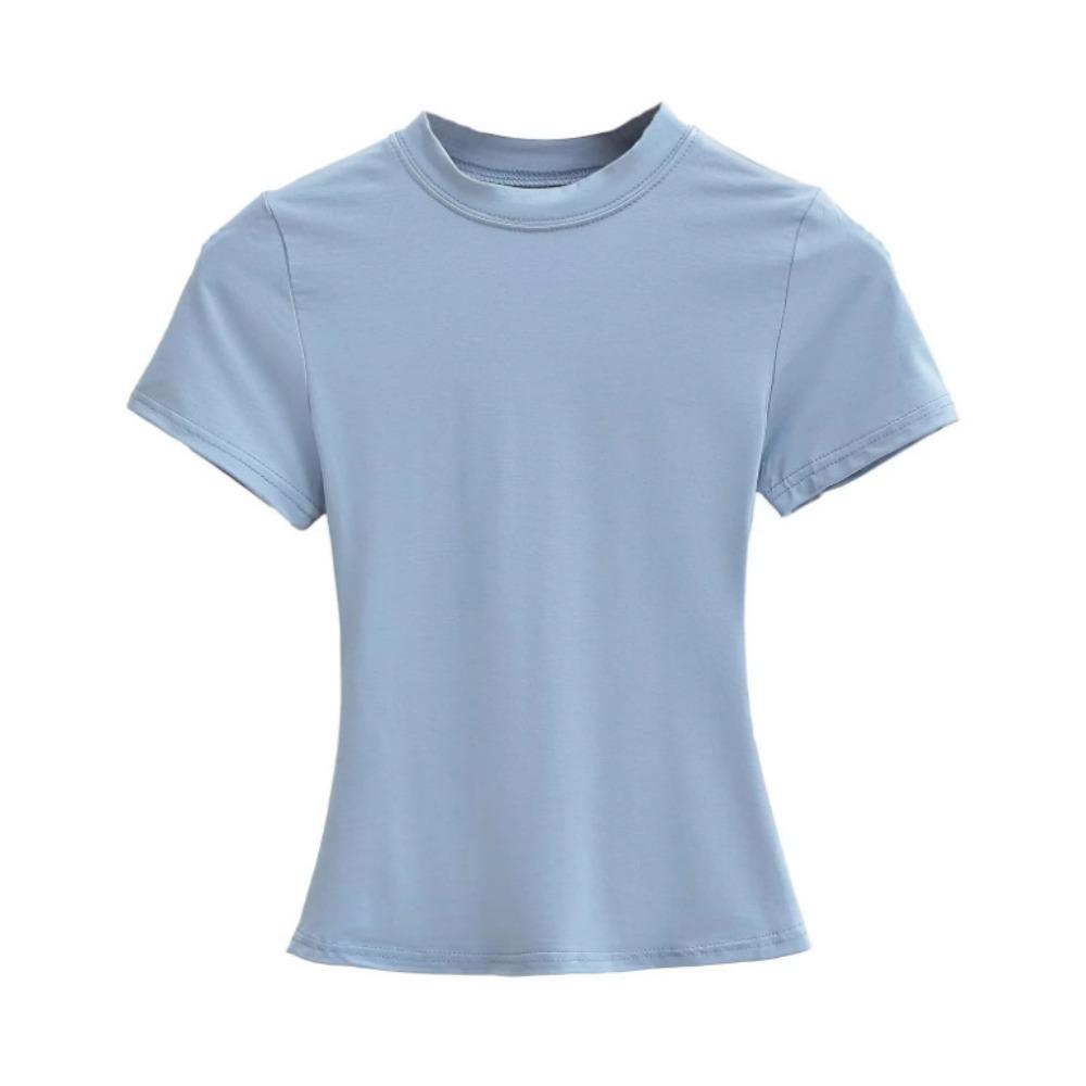 Summer New Spice Girls Solid Kardashian Same Round Neck Slim Fit Short Bottomed Shirt Basic Short Sleeve T-shirt