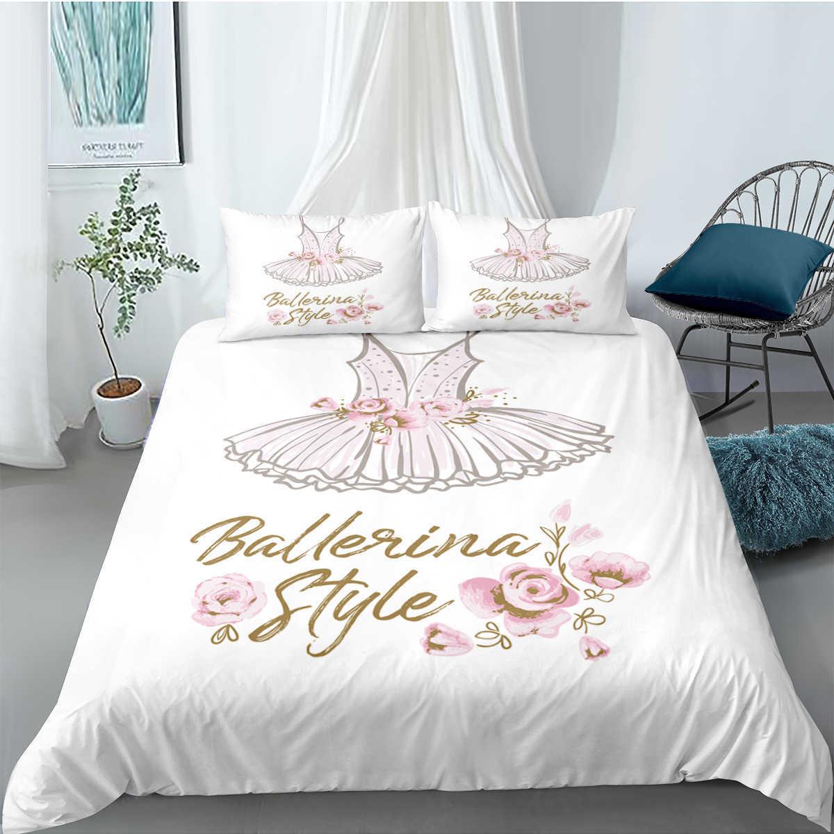 

Комплект пододеяльника для балета Кинг Микрофибра Балетные аксессуары Туфли Платье Комплект постельного белья для девочек Розовые листья Летний стиль Пододеяльник EU single(135x200cm)