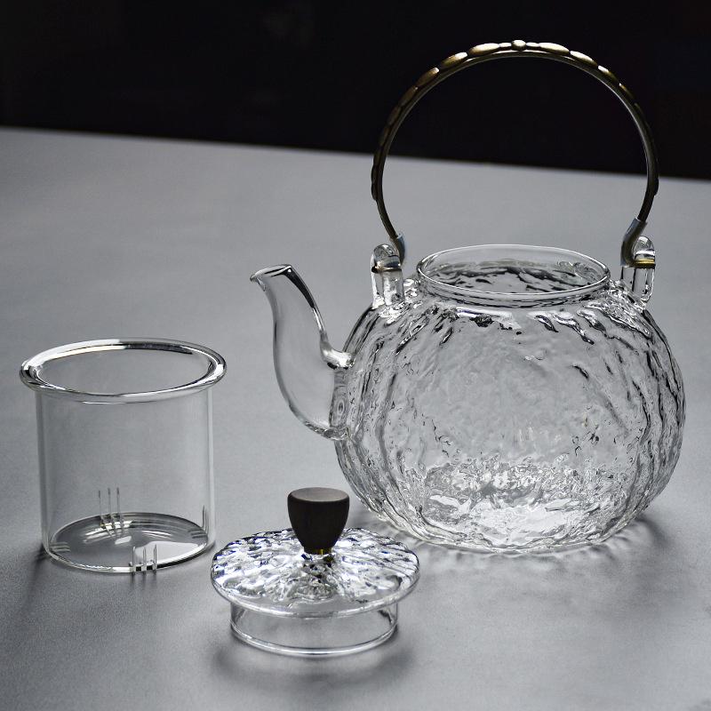 Japanese Style Copper Handle Hammer Pattern Glass Teapot With Tea Infsuer Filter Household Cooking Puer Oolong Tea Pot Teaset