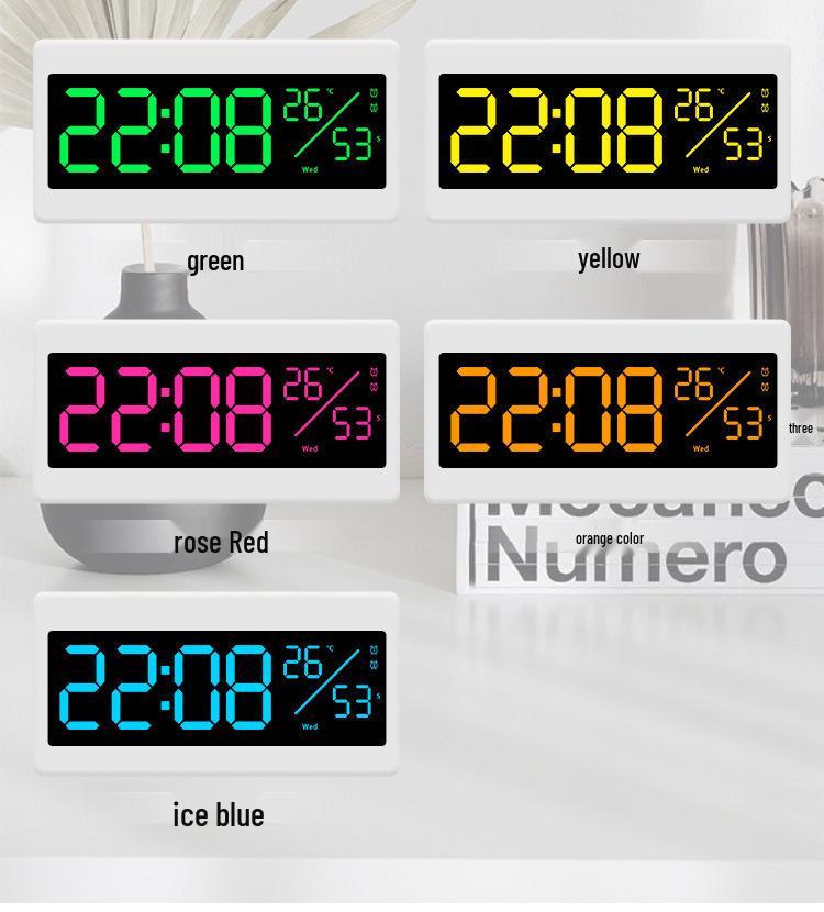 LED Color-Changing Wall Clock RGB Display, Multi-functional Alarm Clock, Large 6677R.