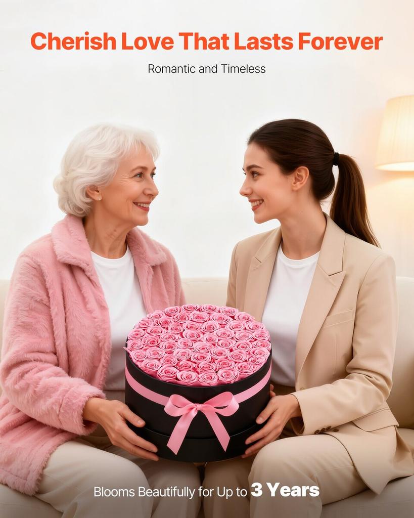Forever Flowers, 50 Preserved Roses In a Box, Eternal Flowers Immortal Bouquet Birthday Present for Delivery Prime Women Her Wife Mothers,