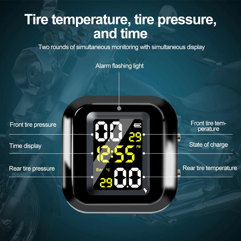 Motorcycle Tire Pressure Monitor Digital Display 2 Wheel Tyre External Sensor Motorcycle TMPS Wireless Tire Pressure Detector