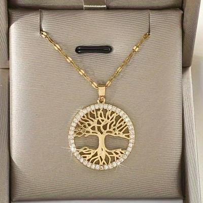 Popüler Dairesel Oyuk Hayat Ağacı Kolye Ucu Kolye Stili, Kadın Zirkon Kolye, Geometrik Köprücük Kemiği Zinciri