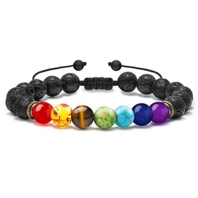 Lava Rock Chakra Bracelet - 8mm Natural Stone Chakra Bead Volcanic Bracelet, Men Women Stress Relief Yoga Beads