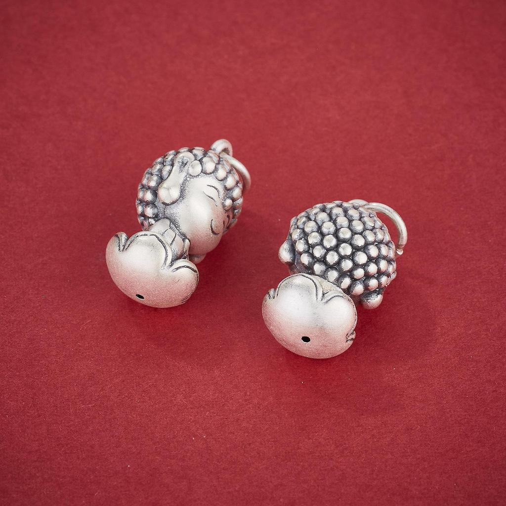 S999 Sterling Silver Lotus Baby Buddha Pendant Charm for DIY Bracelets and Necklaces