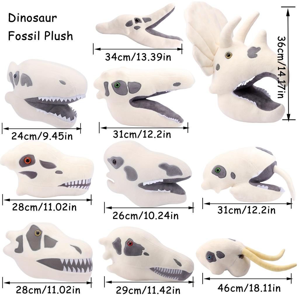 Fuzzy Fossils Plush Riceratops Skull Dinosaur Skull Plush Doll Pillow