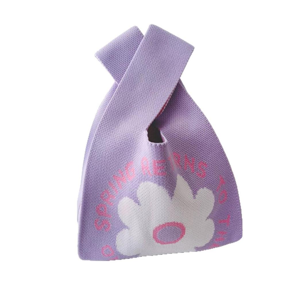 Spring Story Korean Style Knit Tote Bag with Cute Floral Design - Perfect Employee Souvenir