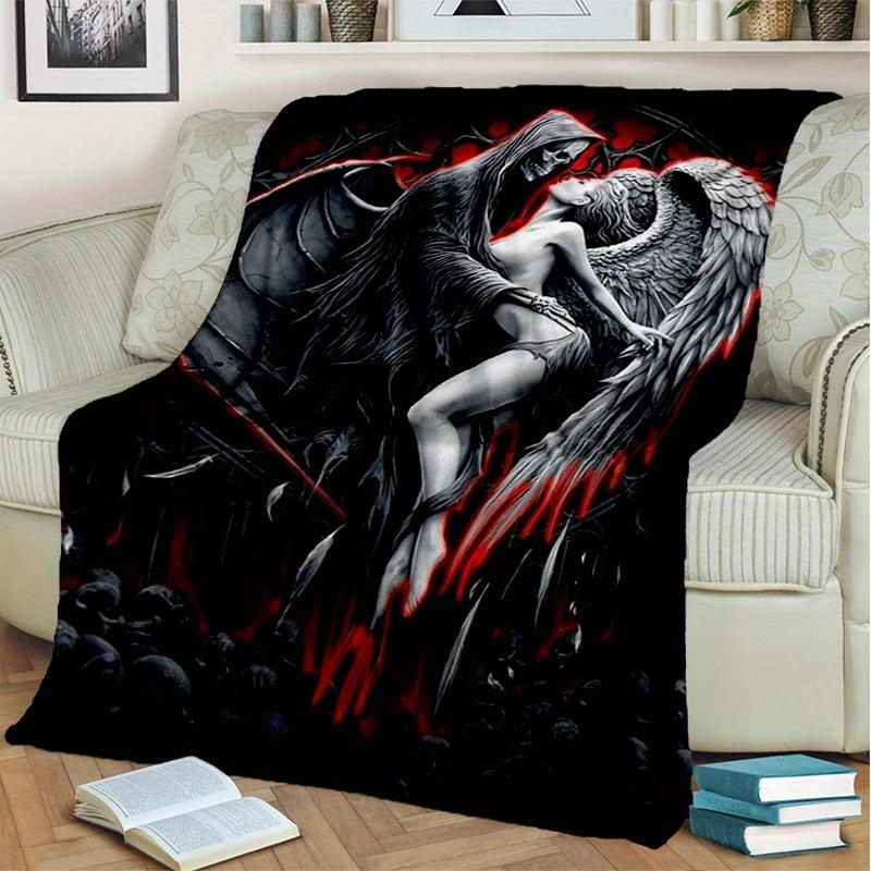 Demon Angel Digital-printed Polyester Bedroom Velvet Flannel Cover Blanket Fleece Soft Sofa Cover Blankets for Beds