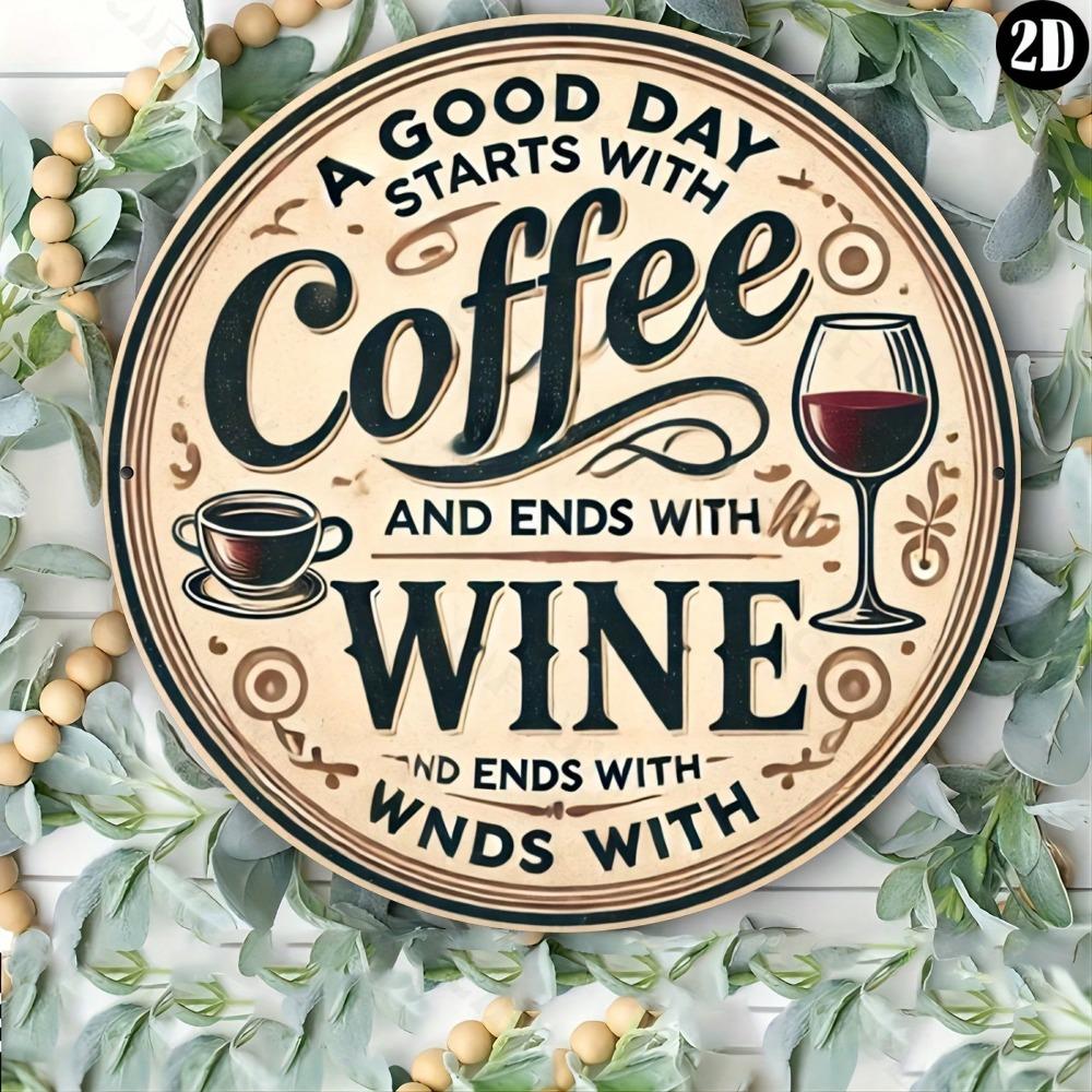 Vintage Coffee Wine Metal Wall Art Round Home Bar Decor Gift