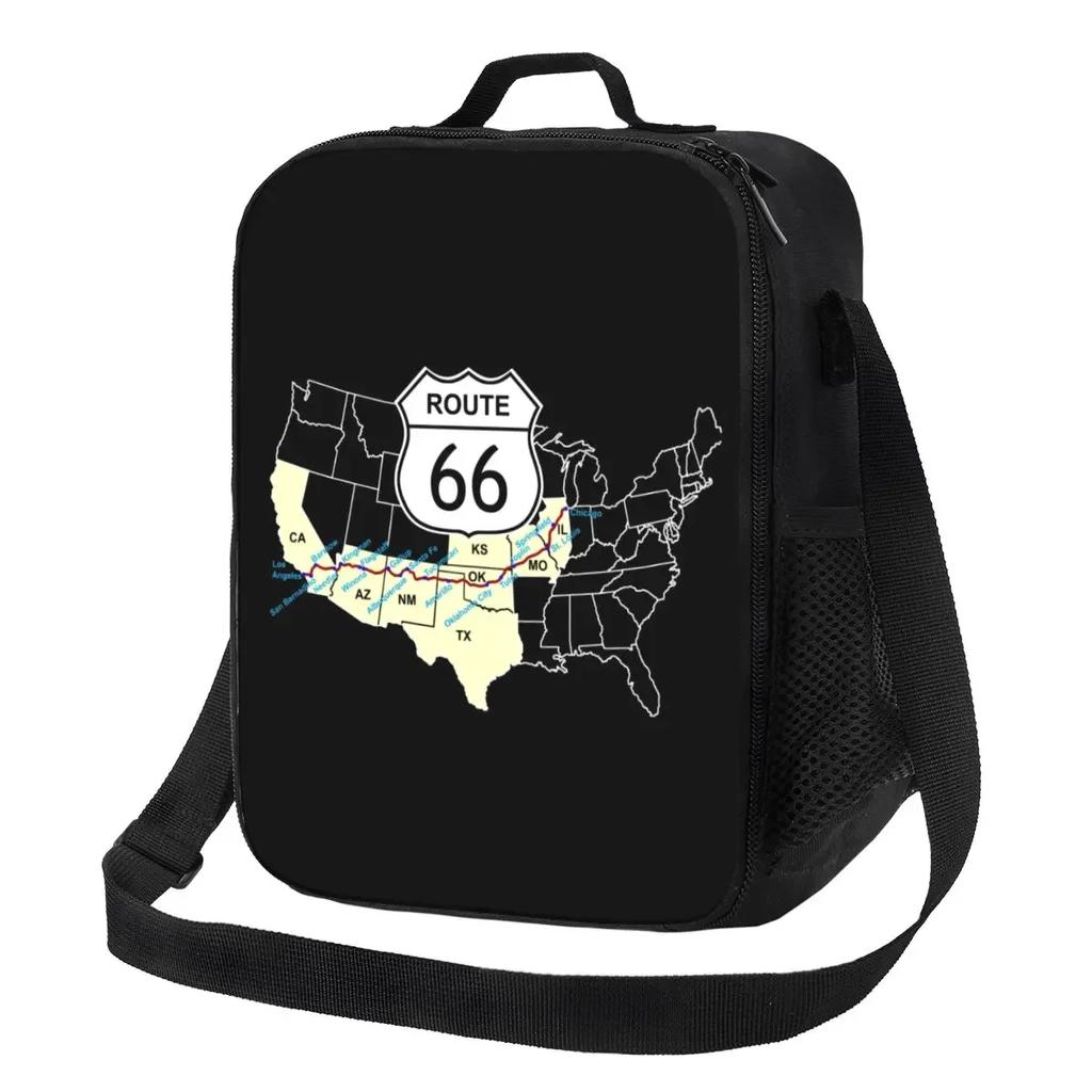 Motorcycle Ride Route 66 Insulated Lunch Bags for US Numbered Highways Resuable Thermal Cooler Food Lunch Box Work School Travel