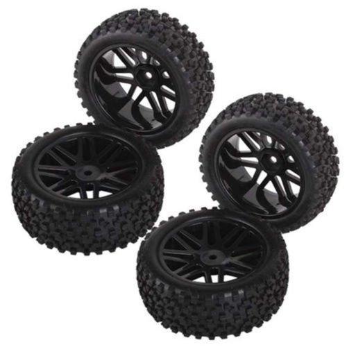 HOBBYPOWER 4-Piece Wheel Rim & Rubber Tire (Front & Rear) for 1/10 Scale RC Off-Road Cars & Buggies