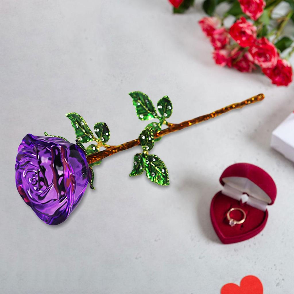 Valentine's Day Crystal Rose Flower Wedding Mother's Day Anniversary Home Art Craft Ornament for Mom Women Friends Husband Dad