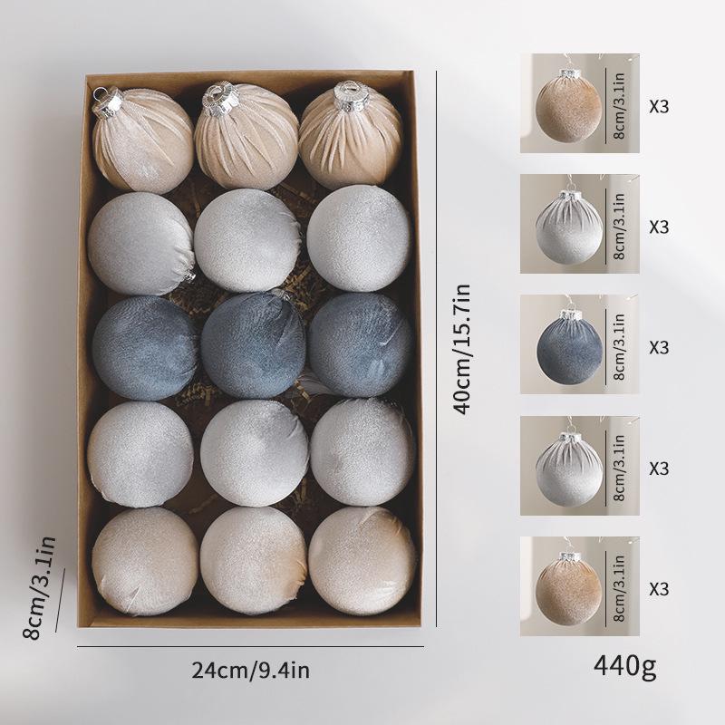 

8cm Cloth-Wrapped Christmas Ball Ornaments Set (15 Pieces) 6cm