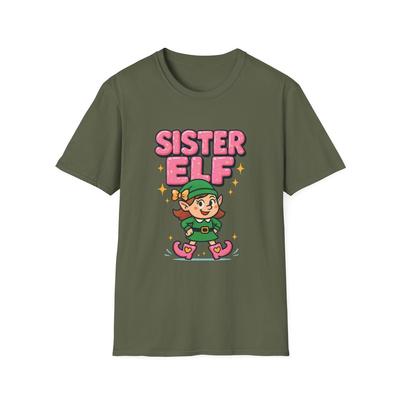 Unisex Softstyle T-Shirt Cute Sister Elf Funny Christmas Cartoon Holiday Tee