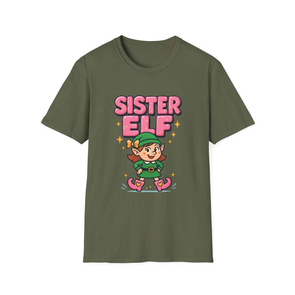 

Unisex Softstyle T-Shirt Cute Sister Elf Funny Christmas Cartoon Holiday Tee 3XL