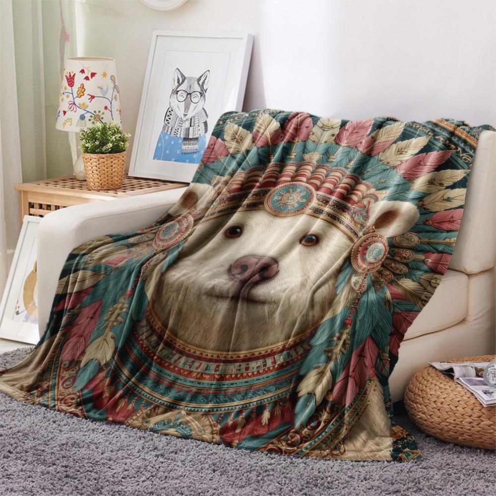 Native American Animals  Print Flannel Blanket, High quality Comfortable for All Seasons, Home Decor, Warmth and Comfort