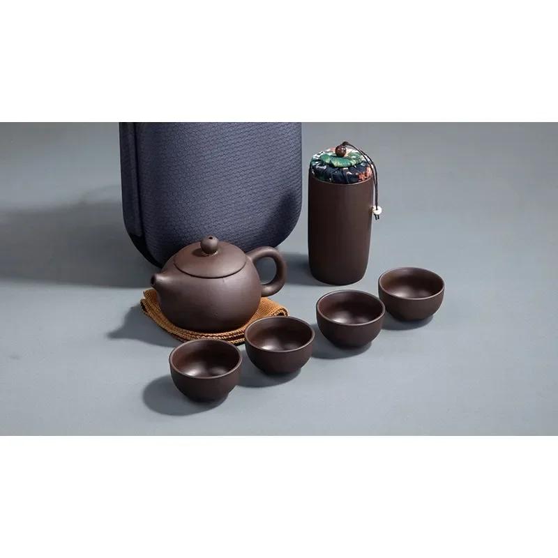 Reise-Teeset aus lila Sand Ein Kännchen vier Tassen Tragbares Rissglas Kung Fu Tee-Set Chinesischer lila Sand