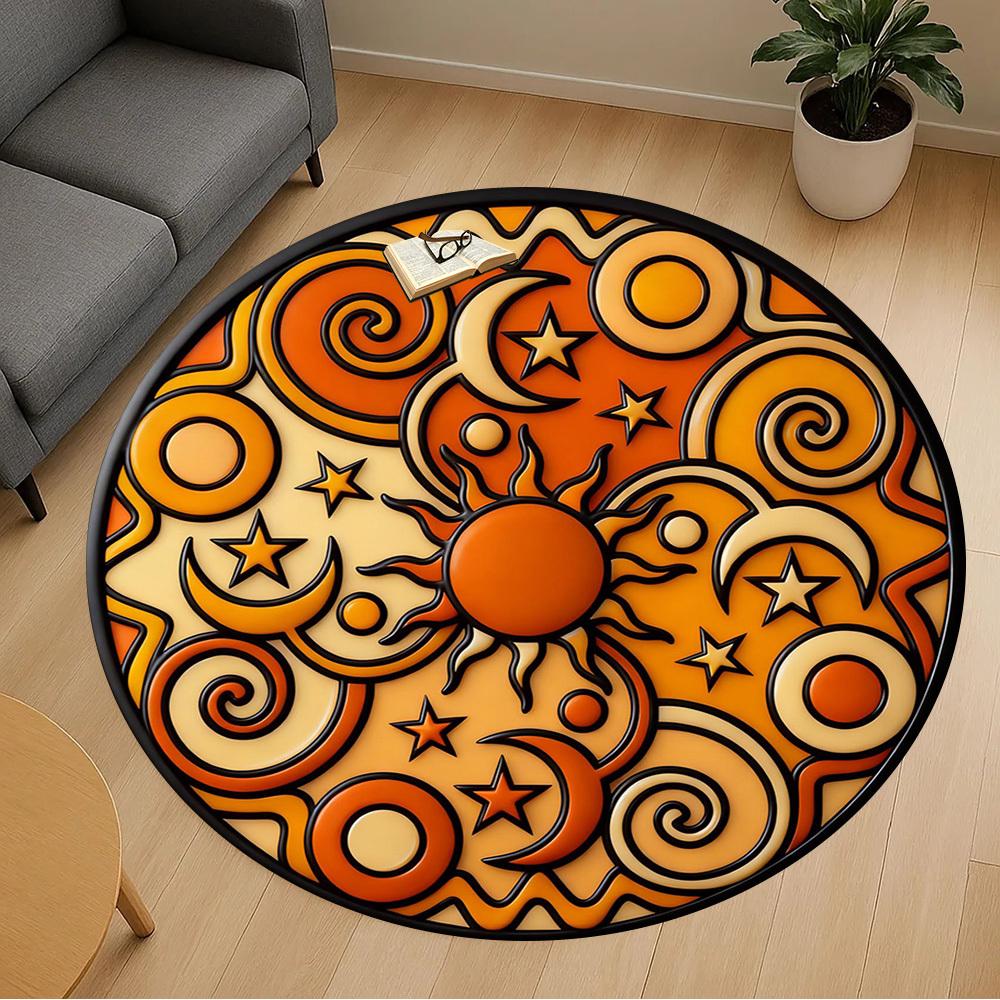 1pc Sun Moon Stars Round Chair Mat Office Area Rug - Non-Slip, Floor Mat for Office, Bedroom, Ideal Home Decor Gift P0105031