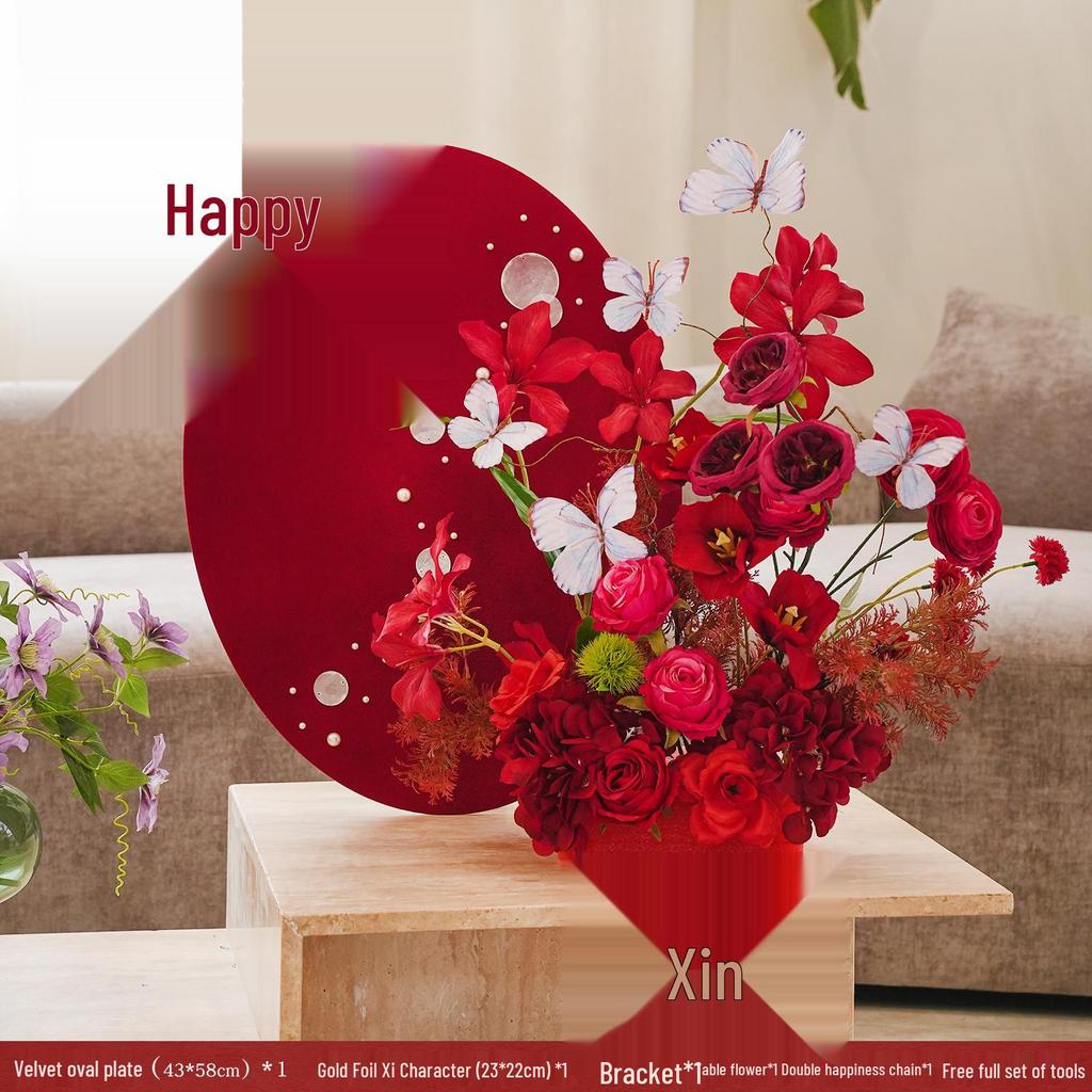 Double Happiness Pink Floral Wedding Room Decoration Set for Bedroom and Living Room