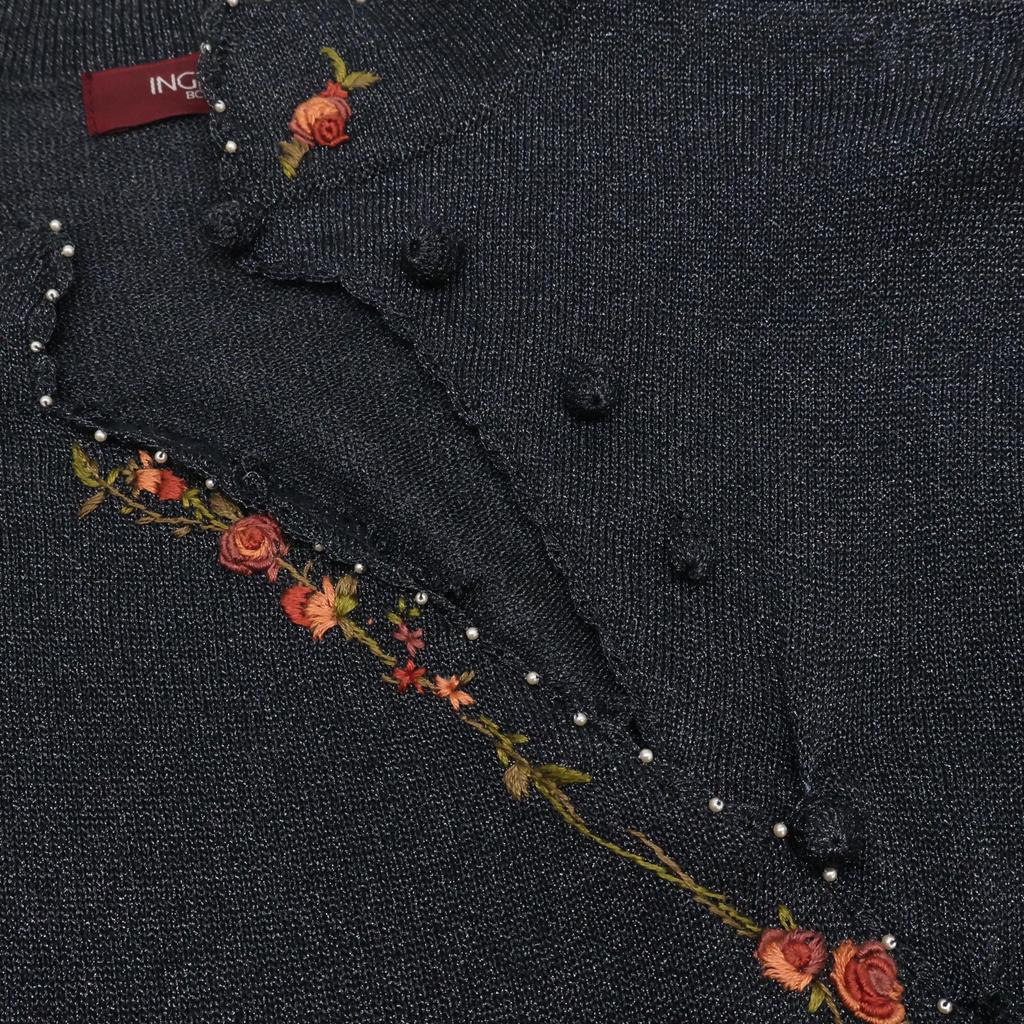 INGEBORG Flower embroidery glitter knit ensemble/ tops L Charcoal grayUsed