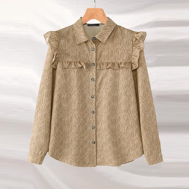 

ZANZEA Женская повседневная блузка с отложным воротником и длинным рукавом с принтом 4XL