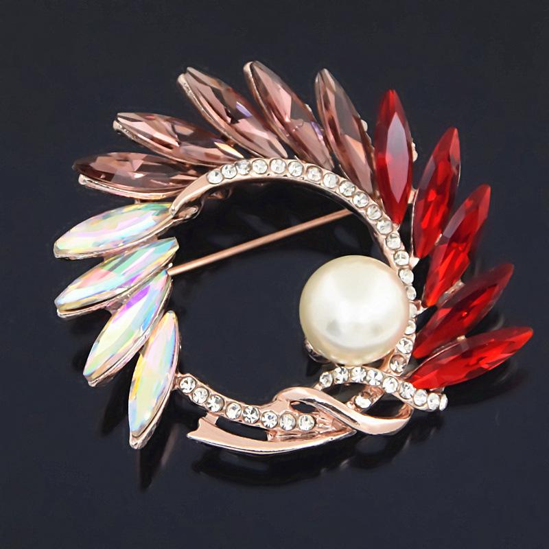 Premium Korean Crystal Leaf Brooch Pin  Scarf Buckle