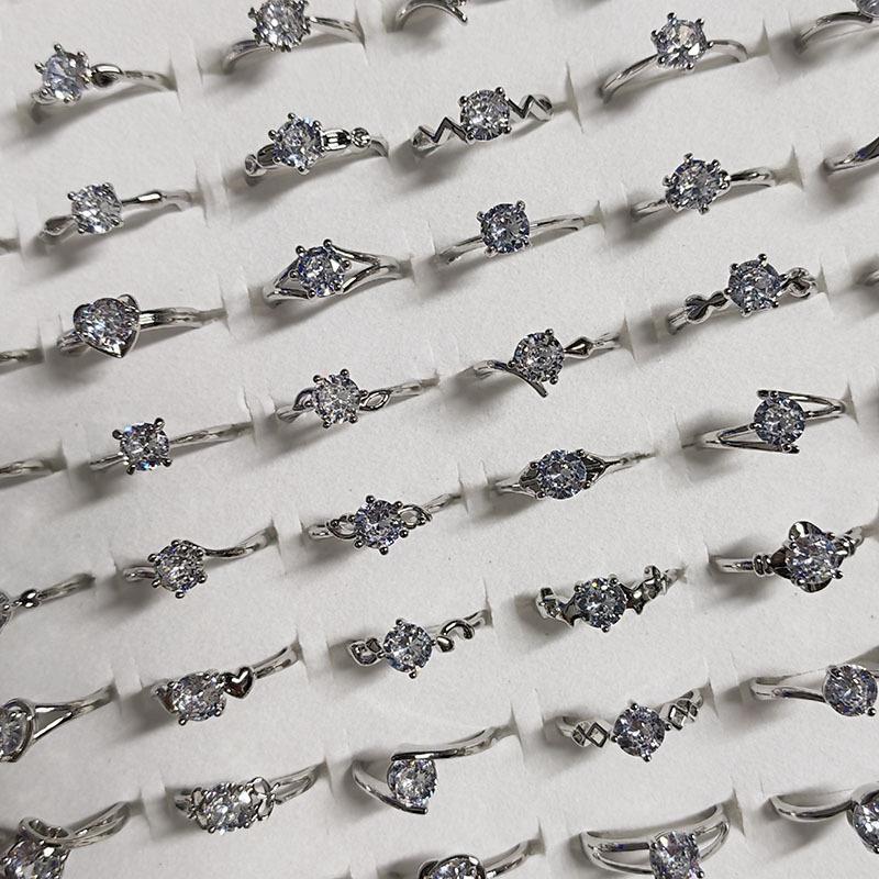 6Pcs Simple single zirconia ring with adjustable opening finger ring wedding accessory ring