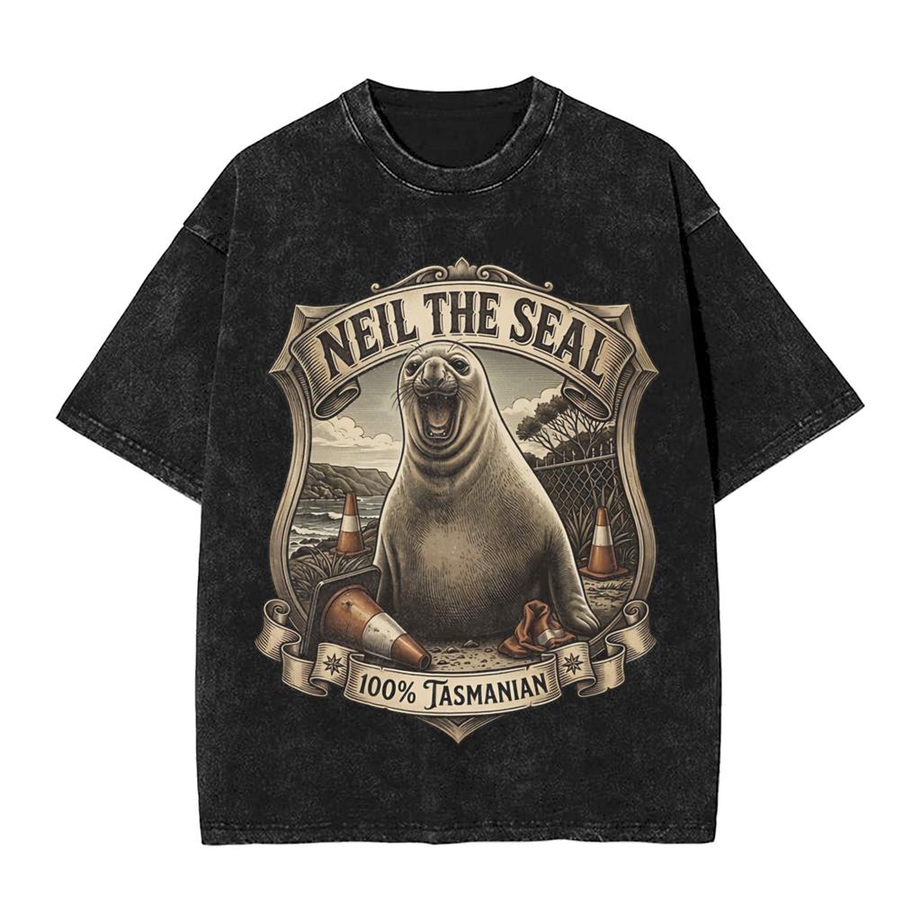 Neil The Seal Animal Lover T Shirts Washed Short Sleeve Oversize T-Shirts Vintage for Men Women Top Streetwear Summer Tee Shirt