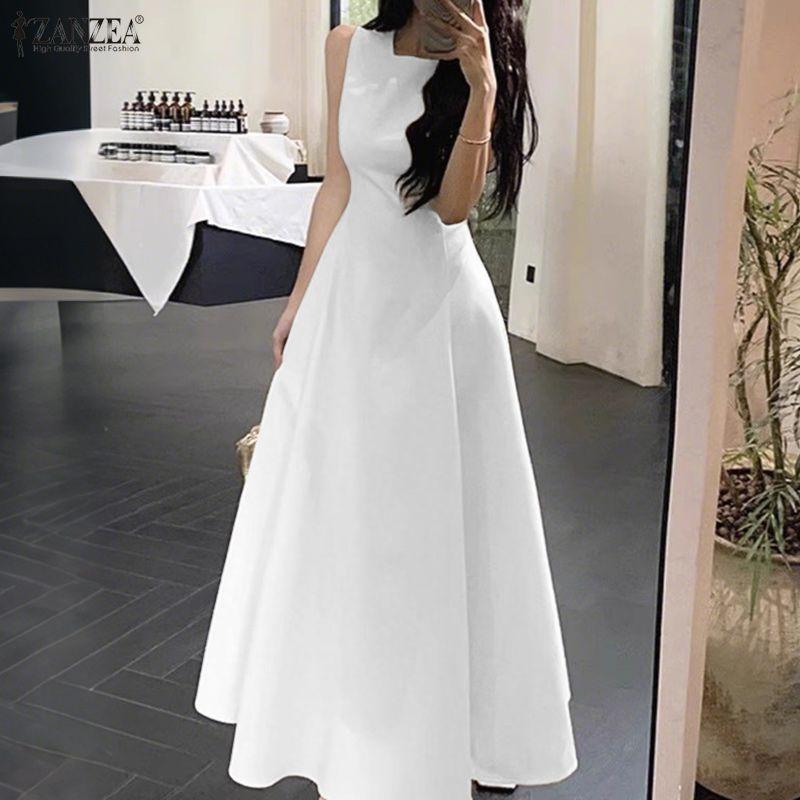 ZANZEA Damen Lässig Rundhals Sommer Ärmelloses Kleid