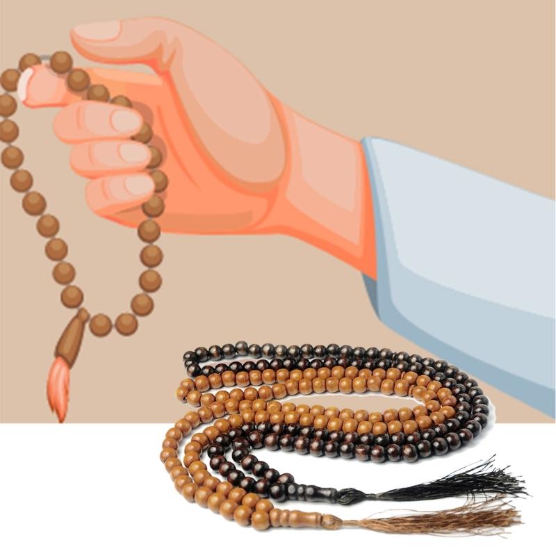 Natural 8mm Wood Beads Muslims Tasbih Prayer Beads 99 Wood Rosary Misbaha Beads Islamic Religion Eid Gift