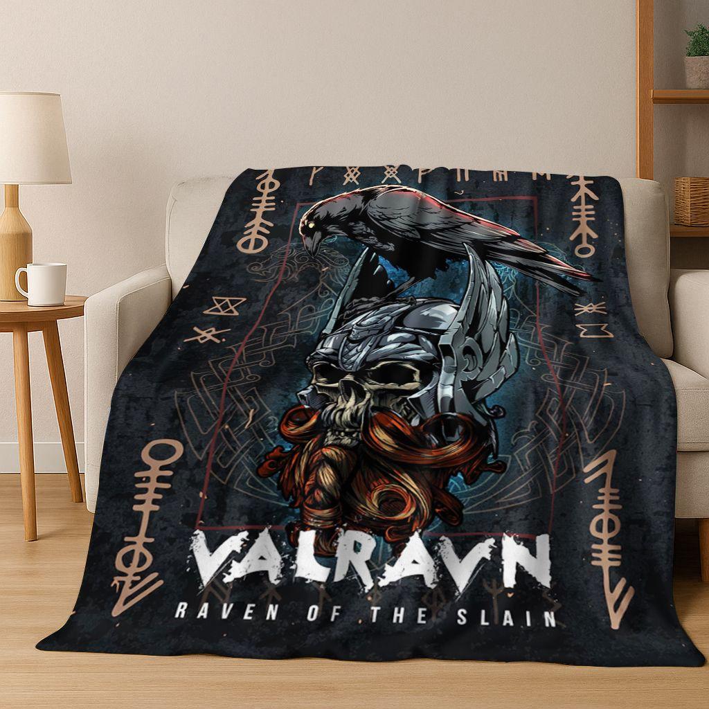 3D Viking Oding Raven Crow Skull Huginn Muninn Norse Flannel Blanket,Warm and Cozy Soft Throw Blanket for Home Bedroom Bed Sofa