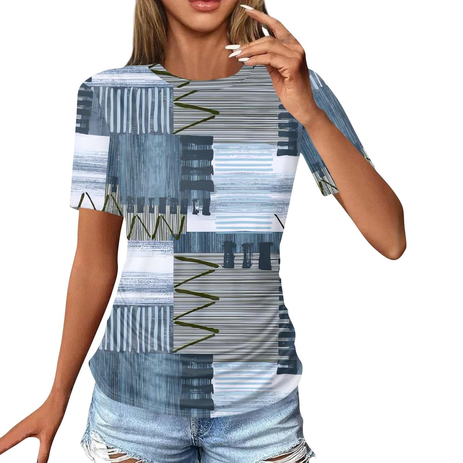 

Женские футболки, модные повседневные топы с круглым вырезом и коротким рукавом, туника с принтом S синий