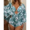 Printing Bikini Push Up Women Swimwear Sexy Triangle Lace Up Micro Bikini Mesh Bodysuits Cover Up Beachwear Three Piece
