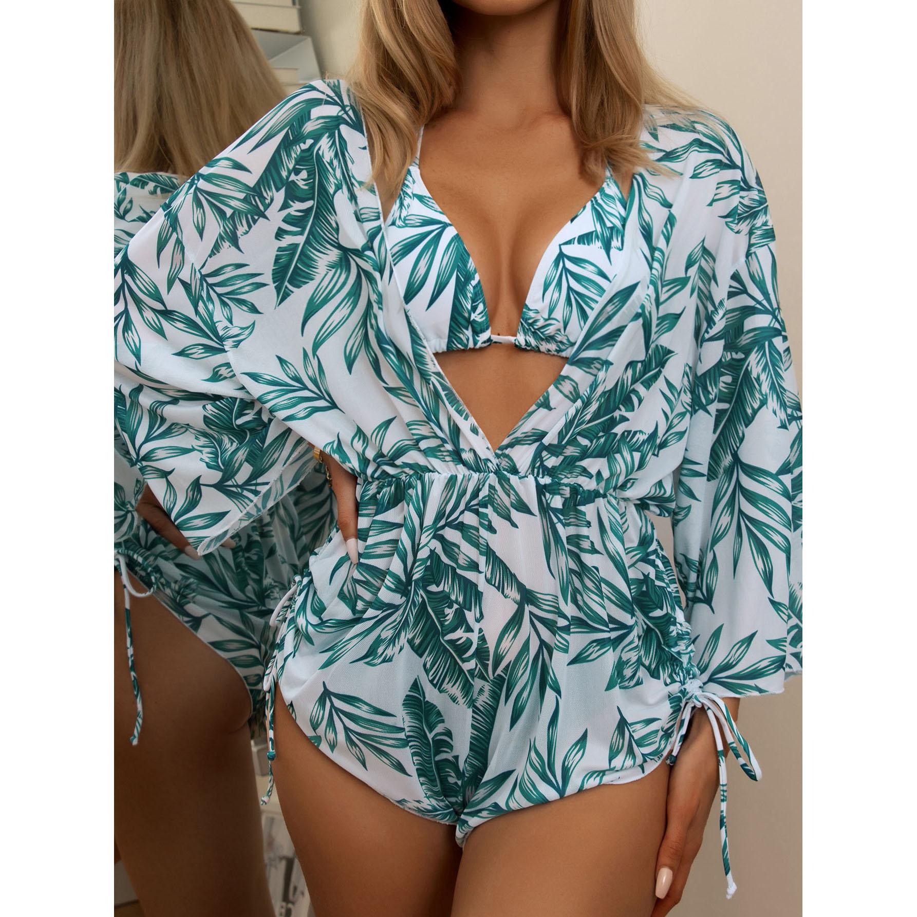 

Модный микро бикини женский принт 3 шт сексуальный шнуровка треугольный халтер бикини пуш-ап боди пляжный накидка повседневный купальник XXL