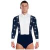 Mens Latin Rumba Ballroom Dance Leotard Long Sleeves Shiny Rhinestones Color Block Bodysuit with Bowtie