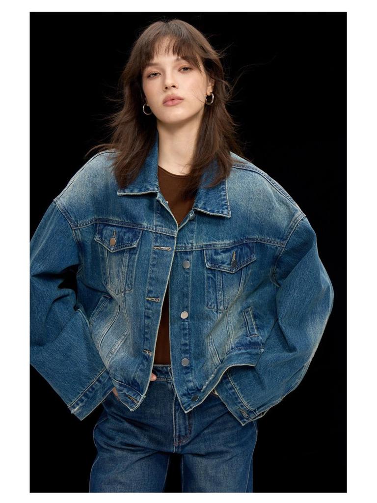 Hochwertige Damen Herbst 2025 High-Waist Distressed Denimjacke