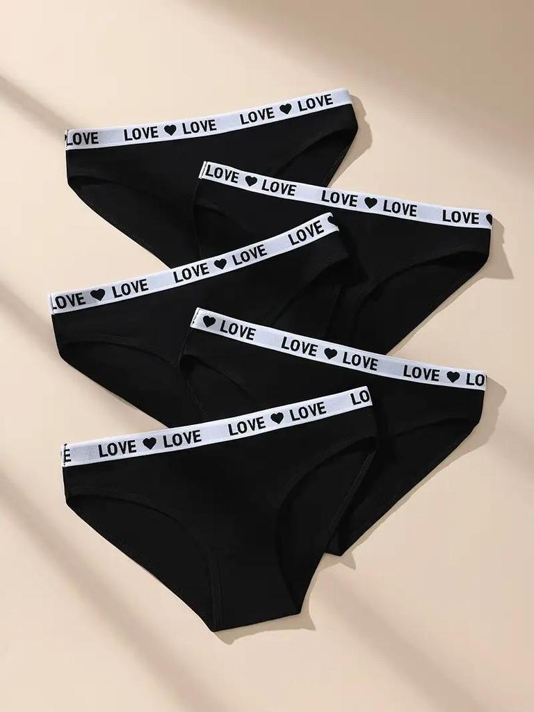 5 Stück Sexy Damen Slips Weiche Baumwollunterhosen Niedliche Buchstaben Mädchen Slips Weibliche Atmungsaktive Stretch-Panty Weibliche Dessous XS-XL