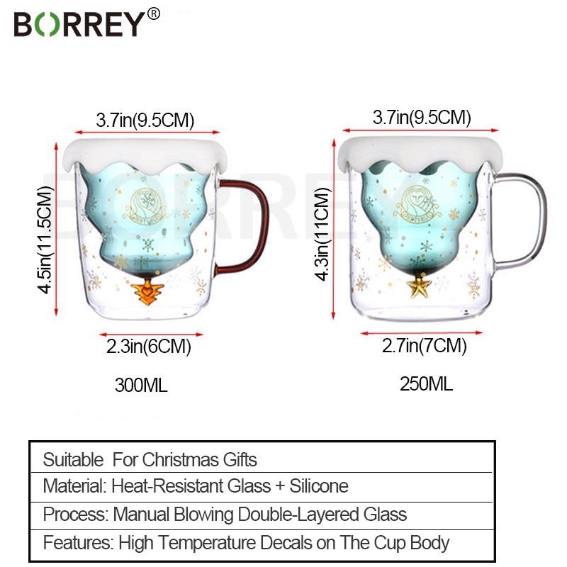 BORREY Christmas Cup Transparent Double Anti-Scalding Glass Christmas Tree Star Coffee Milk Juice Mug Children's Christmas Gift
