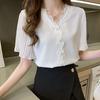 Lace Blouse Chiffon Tops Flared Short Sleeve Korean Style Summer Stylish Neat Thin Adult Cute Loose Fit Slimming Casual Office Commuting OL Date