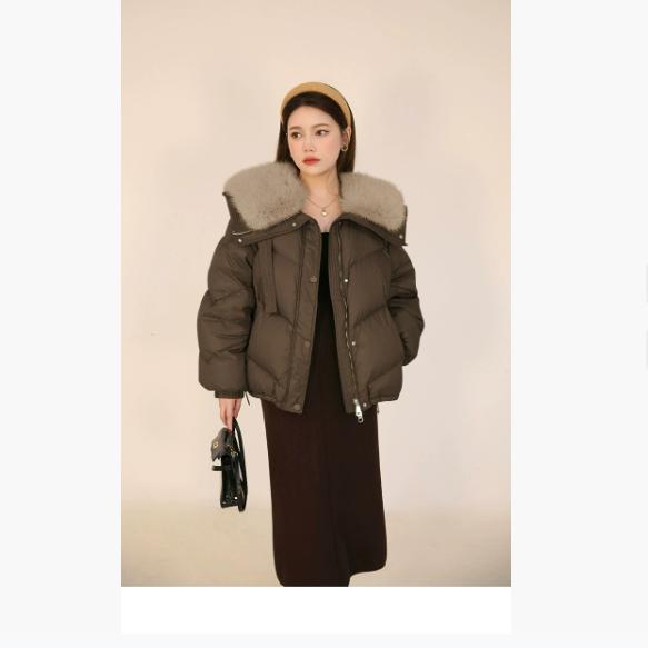 Großer Pelzkragen, Kleine Daunenjacke, Damen Winter Kordelzug Kurze Steppjacke