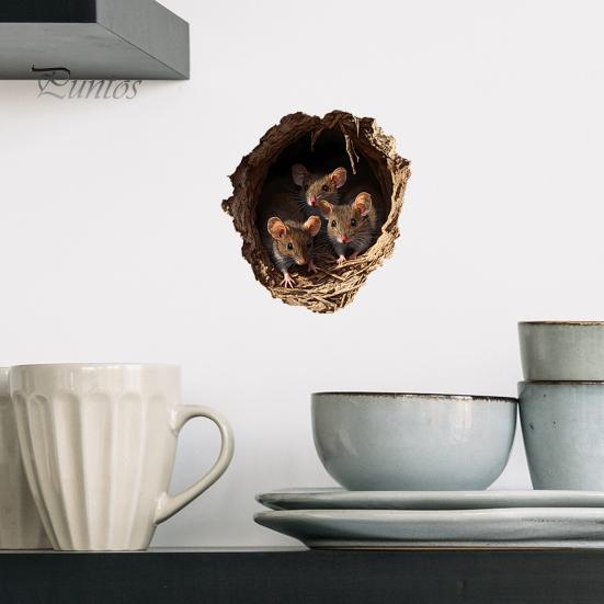 Mouse Hole Wall Sticker 3D Self-Adhesive Sticker Rustic Waterproof Mouse Decal for Children's Room Living Room Decor