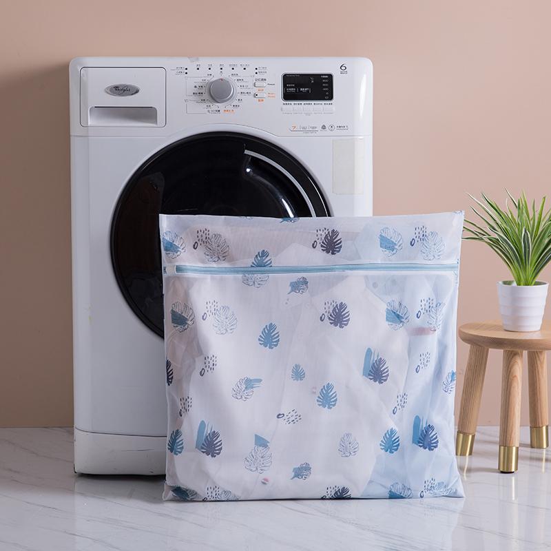 Laundry Bag Print Blue Leafves Polyester Washing Bags Bra Underwear Protect Dirty Clothes Storage Bathroom Organize Wash Bag