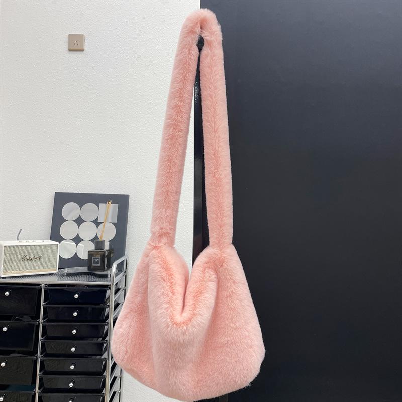 Y2k Cool Girls Crossbody Bag Faux Fur Shoulder Bags for Women Soft Plush Ladies Large Handbags Casual Female Zipper Tote Purse