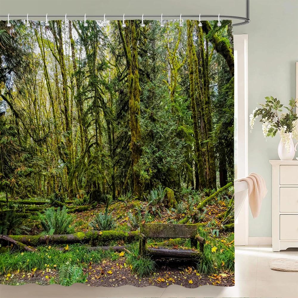 Forest Scenery Printed Fabric Shower Curtains Autumn leaves Tree leaf Bath Screen Waterproof Products Bathroom Decor with Hooks