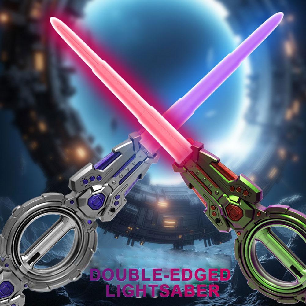 Cool Double-edged Lightsaber With Telescopic Bearings Rotating Cool Lighting And Sound Effects A Boy's Toy Gift